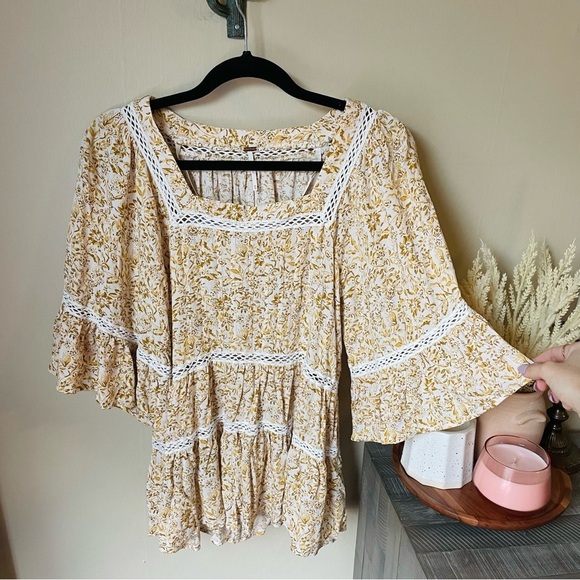 Free People Yellow Floral Boho Tunic Top - Picture 5 of 10